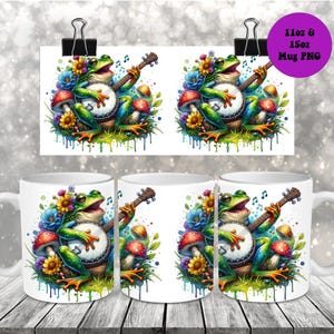 Frog Playing Banjo Mug Wrap 11oz and 15oz Mug Sublimation PNG, Cottagecore Mushrooms and Frog Animal Mug Wrap PNG for Digital Download