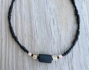 Tourmaline Citrine Sunstone Beaded Choker, Crystal Beaded Necklace, Protection Success Confidence Beaded Choker Necklace