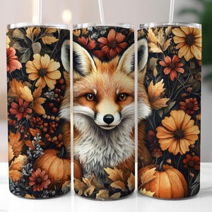 Fox Autumn Fall Tumbler Wrap 20oz Skinny Tumbler Wrap Sublimation Design Fox Cute Animal Autumn Leaves Pumpkin Tumbler PNG Digital Download