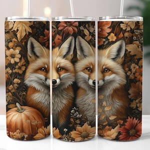 Foxes Autumn Fall Tumbler Wrap, 20oz Skinny Animal Tumbler Wrap PNG Autumn Leaves Animal Fox Tumbler Wrap PNG Sublimation Design