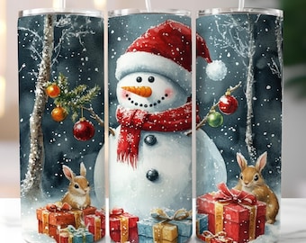 Christmas Santa Snowman Tumbler Wrap, Xmas 20oz Skinny Tumbler Sublimation Design Png, Festive Holidays Tumbler Png, Digital Download