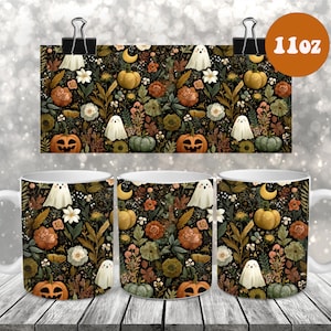 Halloween mok wrap png, 11oz en 15oz mok sublimatie wrap spooky ghost mok wrap ontwerp png herfst herfst mok wrap ontwerp png digitale download