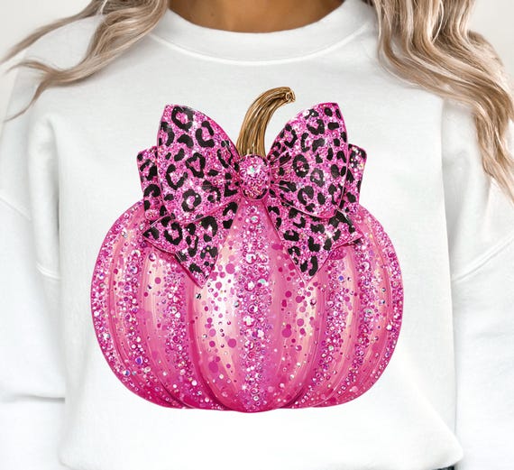 Pink Pumpkin PNG, Coquette Bow Faux Glitter Autumn Fall Pumpkin Png Halloween T-shirt Sublimation Design PNG (Digital Download)