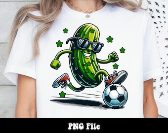 Pickle Playing Soccer PNG, Funny Sports and Soccer PNG, Funny Pickle Soccer Sports Png Soccer Mom or Dad T-shirt Design Png for Sublimation