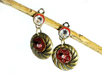 Boucles D'oreilles Vintage à Clips - Cabochon Cristal Bleu, Fabrication Française, Occasion