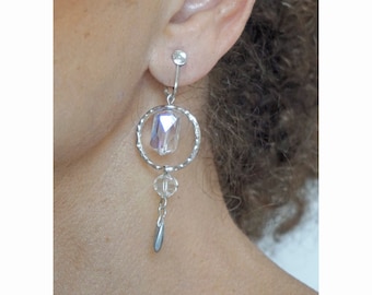 Boucles D'oreilles Clips Vintage à Cabochons Résine Et Strass - Multicolores, Bon état