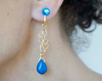 CLIPS ロングクリップイヤリング ハードブルー＆ブロンズ ヴィンテージ