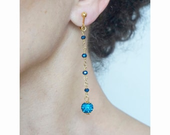 Boucles D'oreilles Strass Bleu Turquoise Sur Métal Doré - Sans Nickel - Neuf Avec étiquettes