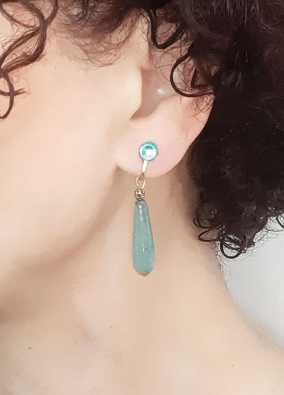Boucles D'oreilles Clips Vintage Turquoise - Bijou Créateur Occasion Bleu