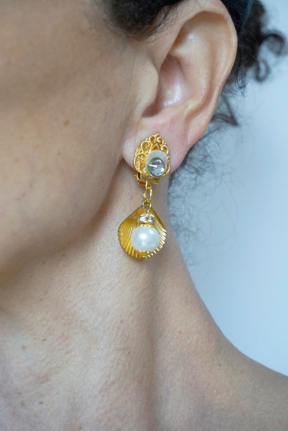 Boucles D'oreilles Vintage Clips - Perle Blanche Et Cristaux, état Impeccable, Modèle 1838
