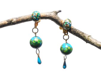 Boucles D'oreilles Clips à Vis (non Percées) Dorées Avec Fausses Perles Blanches Et Turquoises - Neuf Sans Emballage