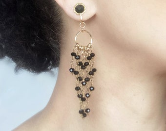 Boucles D’oreilles Clips Vintage – Or Et Cabochon Noir – Occasion – Sans Marque