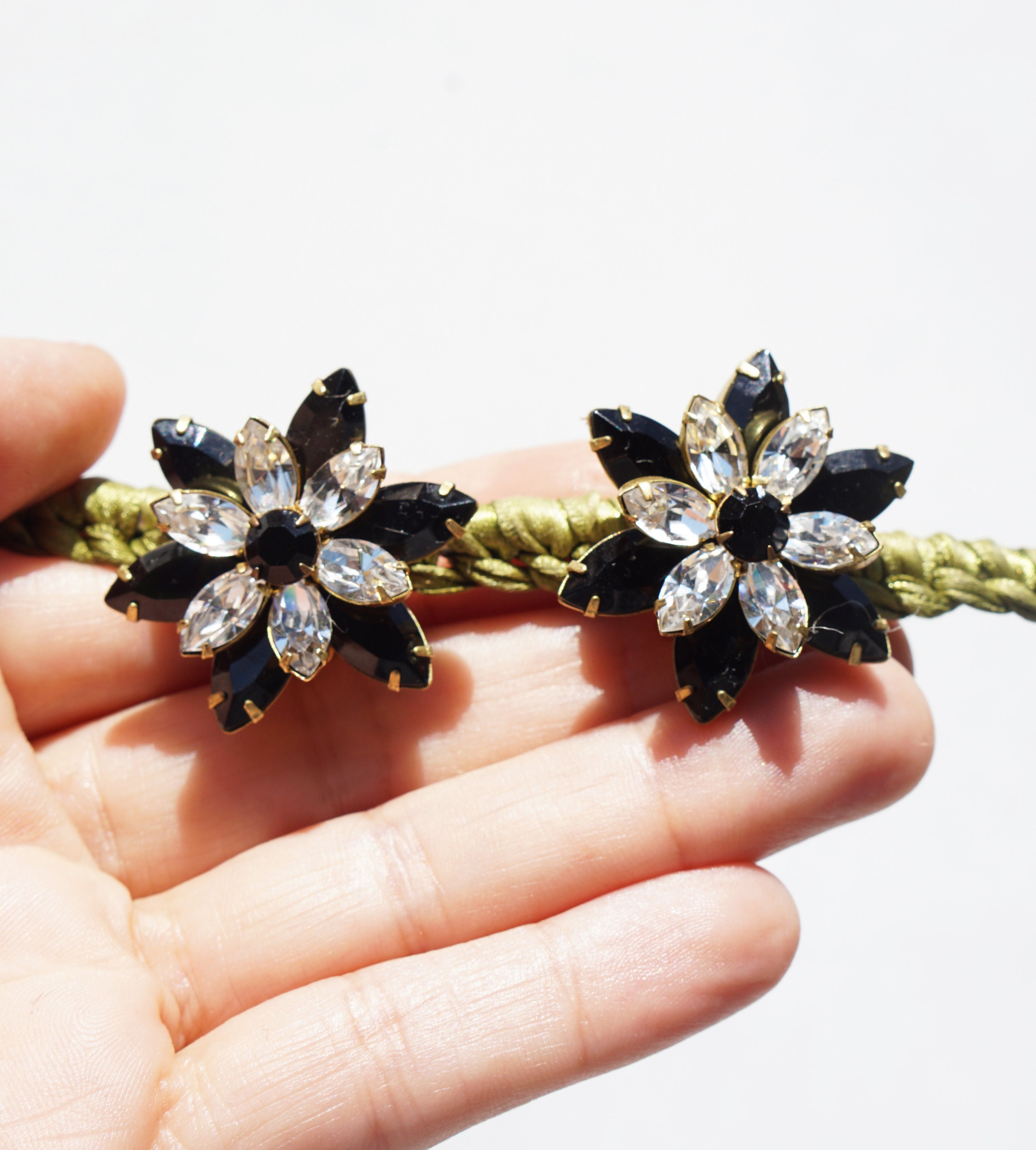 CLIP on Earrings Noir Et Cristal & Bronze Short Earrings Etsy UK