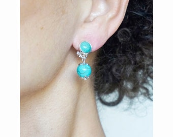 Boucles D'oreilles Pendantes Plaquées Or Avec Turquoise - Bijou Créateur
