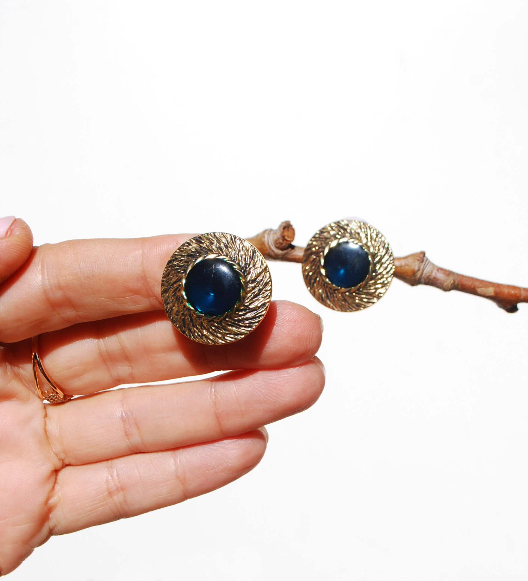 Boucles D'oreilles Vintage Clips à Cabochons Résine Strass - Multicolore, Occasion Bon état, Style Créateur