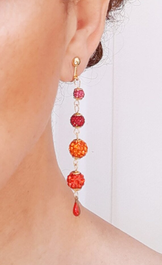 Boucles D'oreilles Strass Rouge Et Blanc - Métal Doré Sans Nickel - Neuf Avec étiquettes