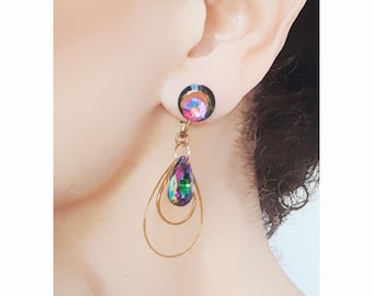 CLIP on earrings multicolor Crystal Teardrop & Gold Dangle Drop Earrings Clips French design Cristal Hand made Nickel free gift for her