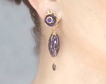 Boucle D'oreille Ancienne En Verre Murano - Style Millefiori Italien Vintage
