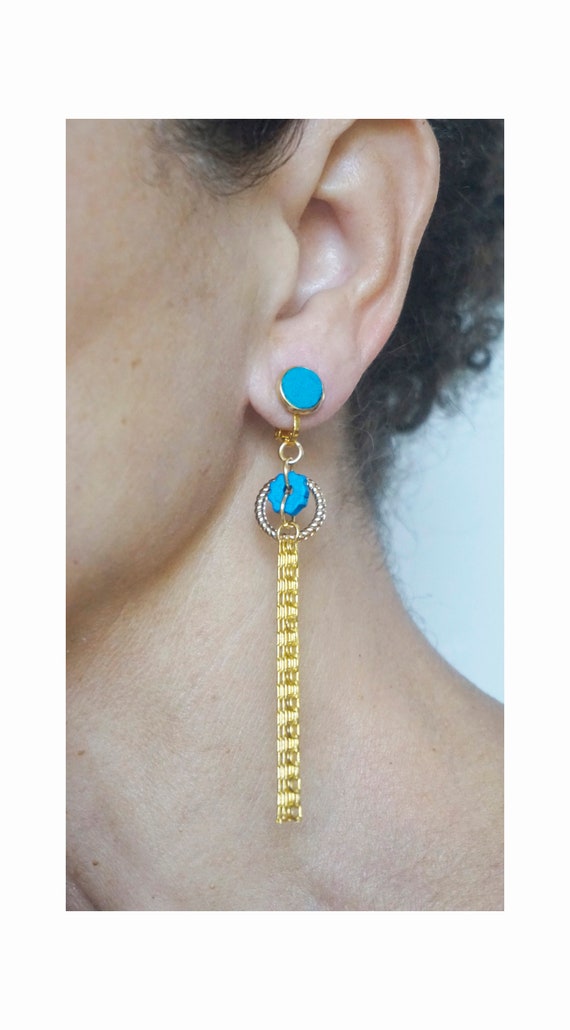 Boucles D'oreilles En Résine Avec Strass - Monture Dorée Sans Nickel - Neuf Avec étiquettes