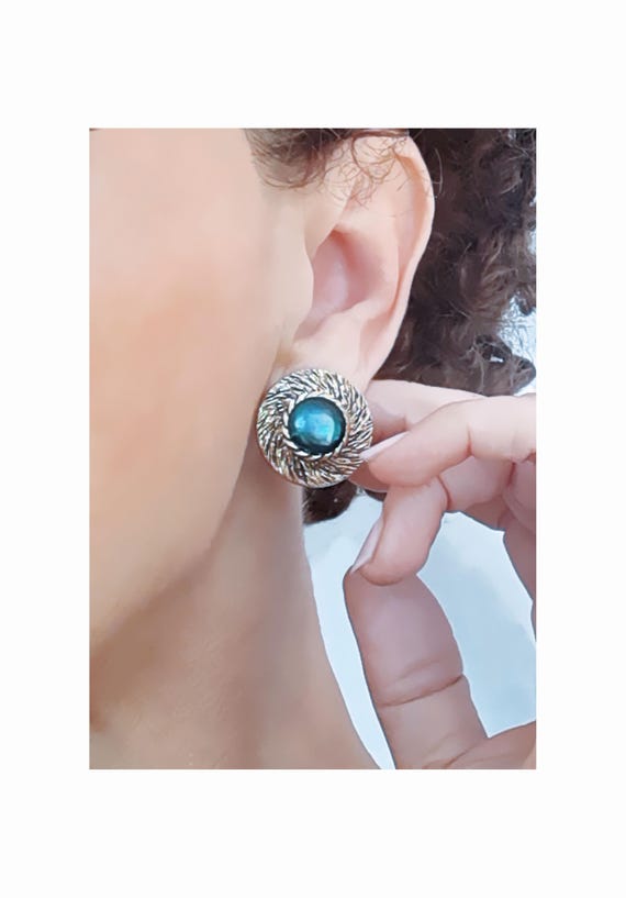 Boucles D'oreilles Clips Vintage Dorées Avec Turquoise - Agata - Style Rétro