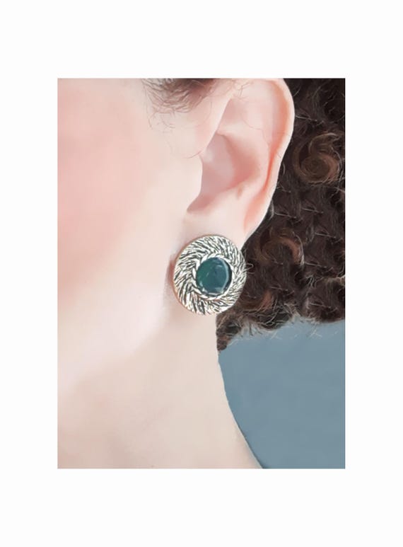 Boucles D'Oreilles Vintage Clips Avec Cabochons Résine Et Strass - Occasion Bon état