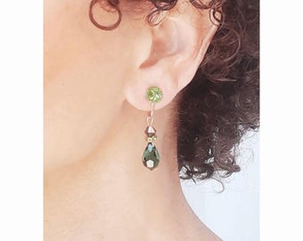 CLIP on Earrings Green Cristal Swarovski on Gold Clip earrings  French design Hand made Nickel free Gift for her