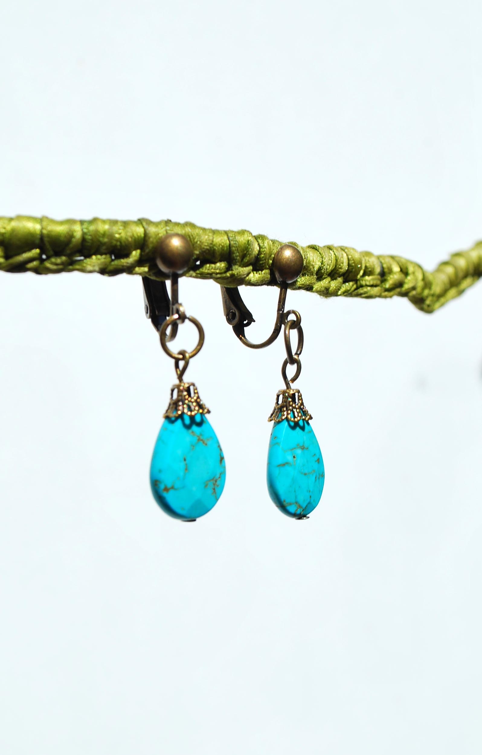 Clip on earrings HowliteTurquoise & Bronze earrings Dangle Etsy