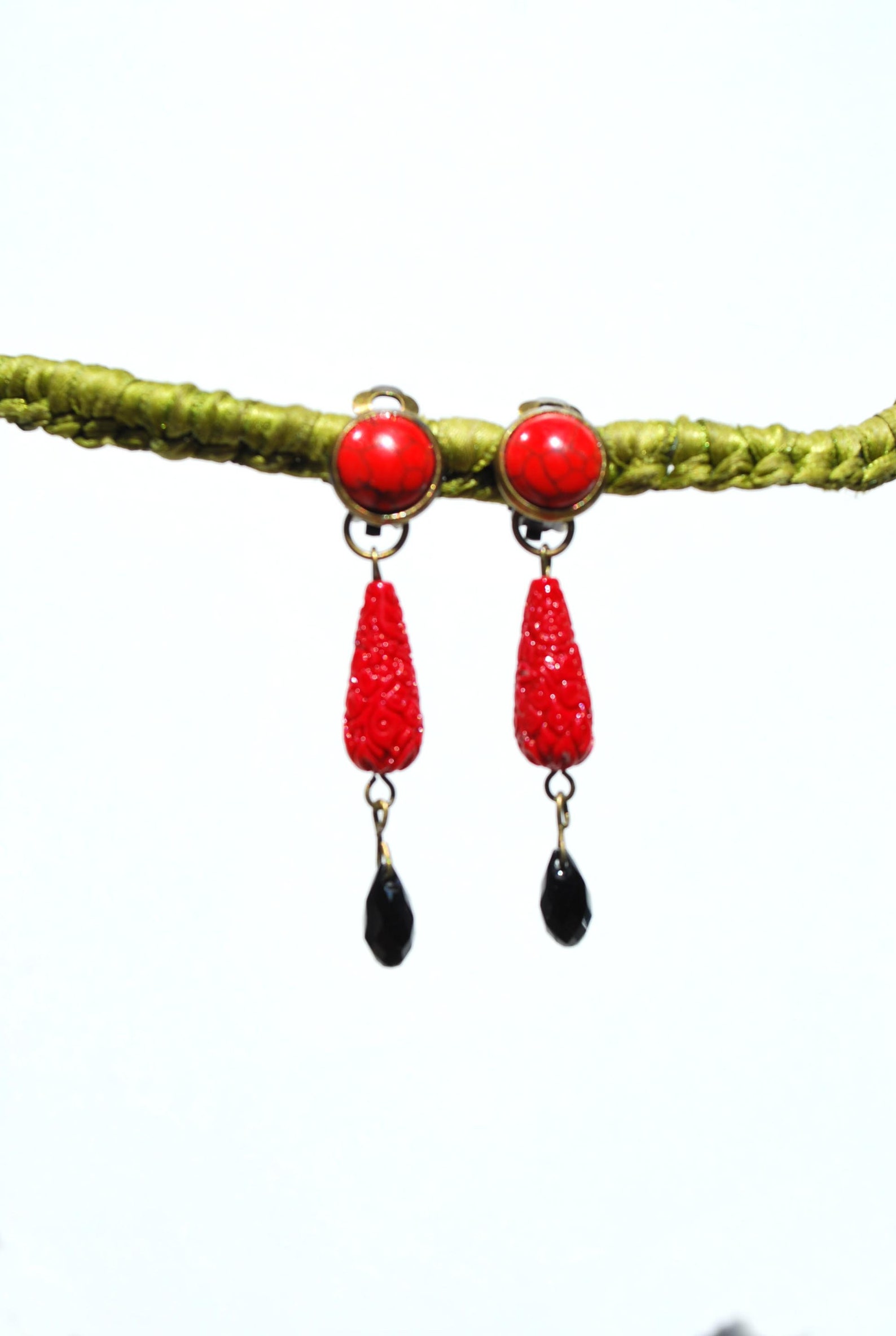 CLIP on Earrings Red & Black Earrings Howlite Gem Clips French Etsy UK