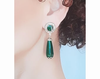 Boucles D'oreilles Clip Scarabée Jade Vert - Non Percée, Pince - Fait Main, Neuf Sans Emballage
