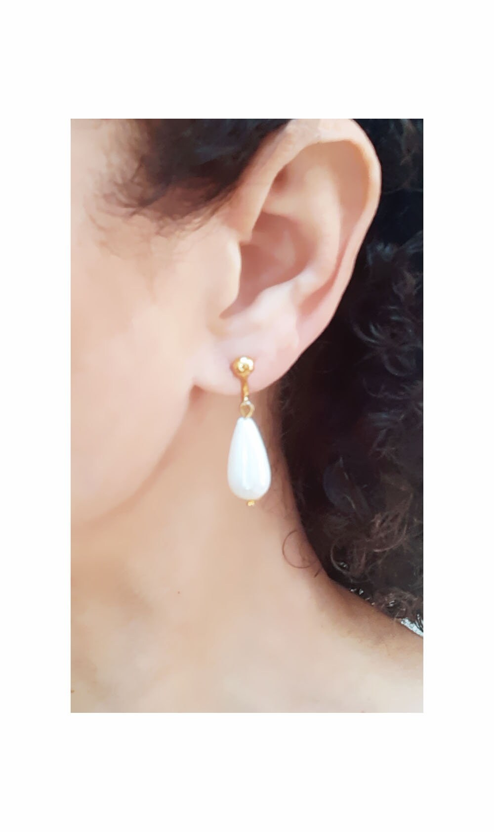 Boucles D'oreilles Clips En Or Avec Perle Blanche Nacrée - Diamètre 0,8 Cm - Occasion Parfait état