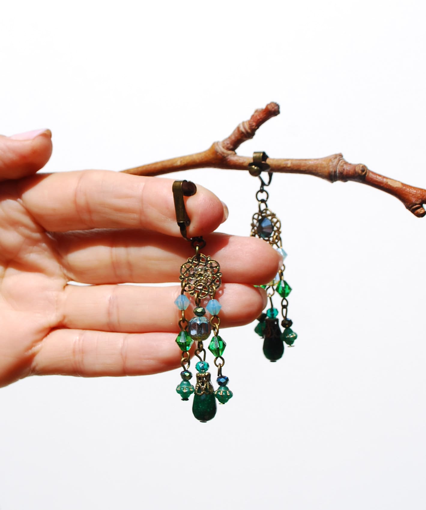 Orecchini Lobo Orizzontali Trio Goccia Verde - La Boutique Delle Fate - Foto 12