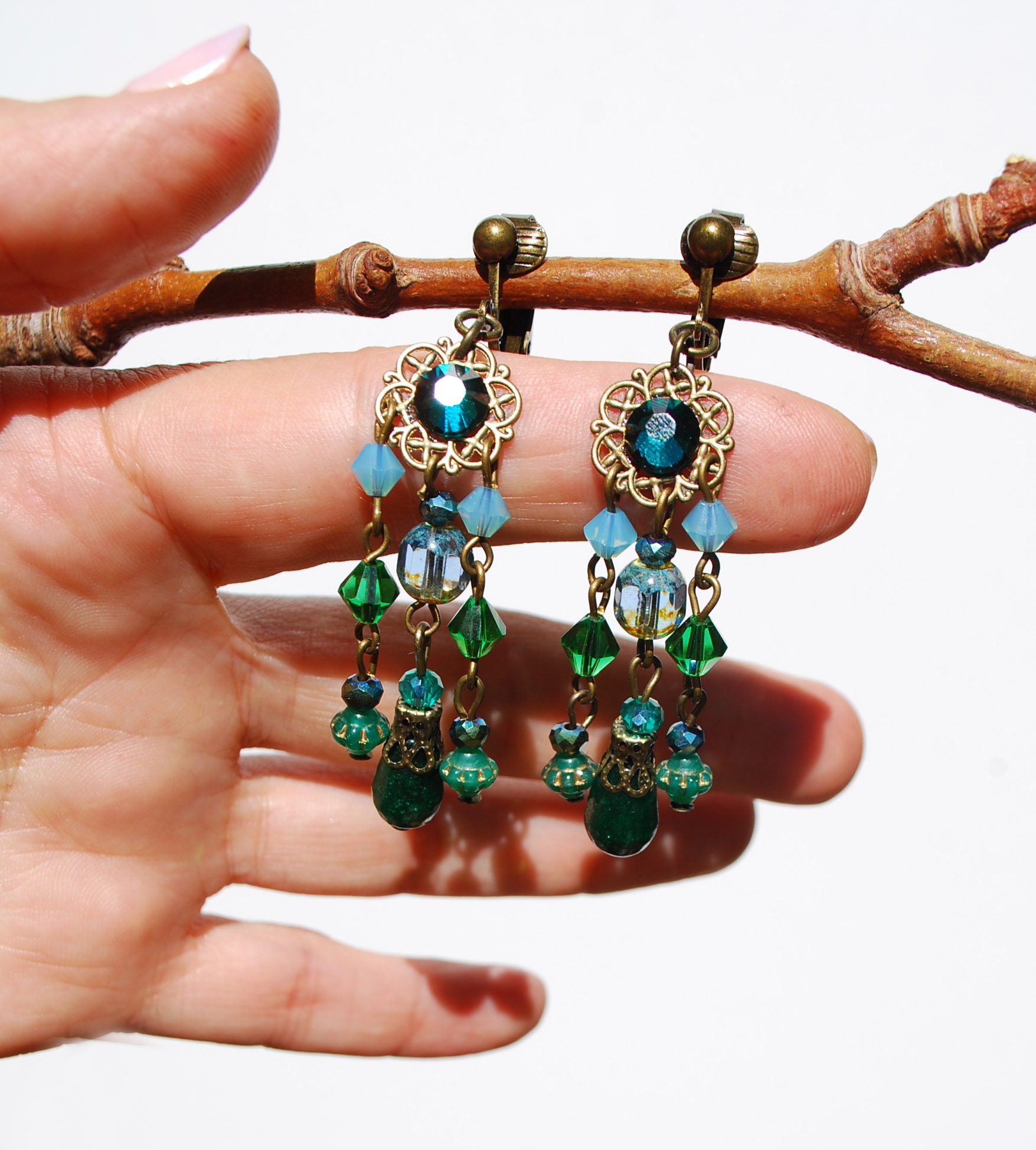 Orecchini Lobo Orizzontali Trio Goccia Verde - La Boutique Delle Fate - Foto 5