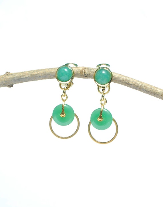 Boucles D'oreilles Clips Non Percées - Motif Corail, émail Rouge Et Jade Vert - Fait Main, Unique - Neuf Sans Emballage