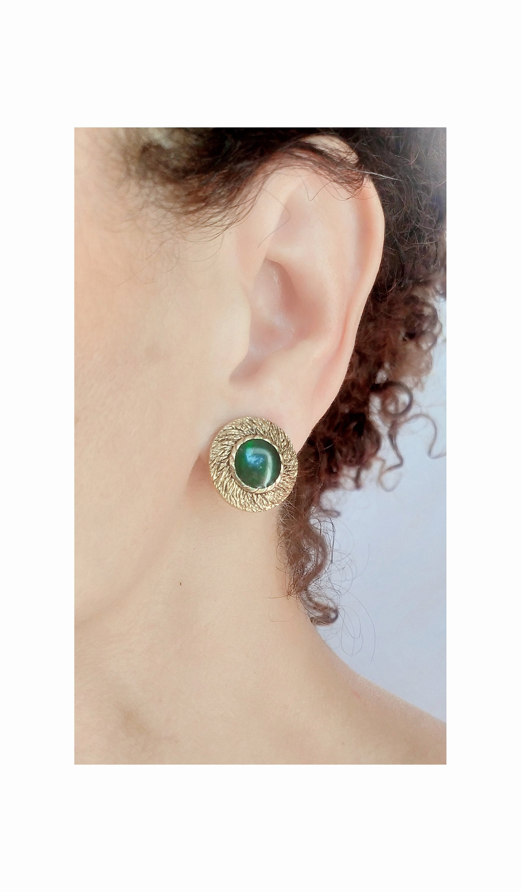 Boucles D'oreilles Clips Vintage Or Avec Cabochon Résine Ambrée - Bijou Rare Années 92