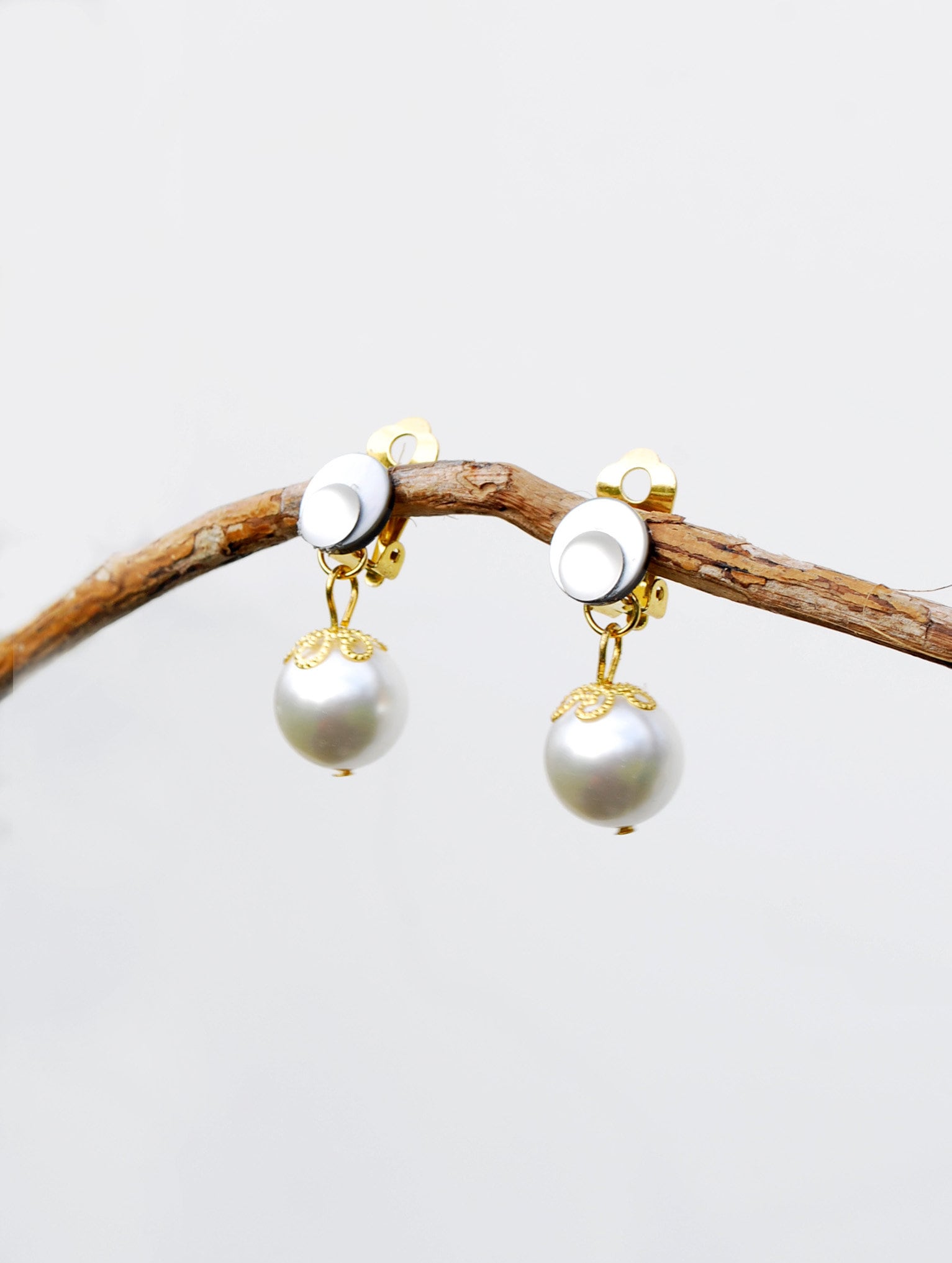 CLIP ON 2cm RETRO OHRRINGE Goldton PERLE & KRISTALL Marquis
