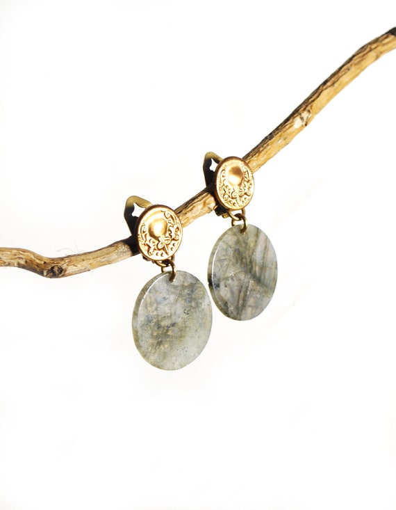 Boucles D’oreilles Clip Vintage En Bronze Argenté – Signé Chule – Bijou Créateur