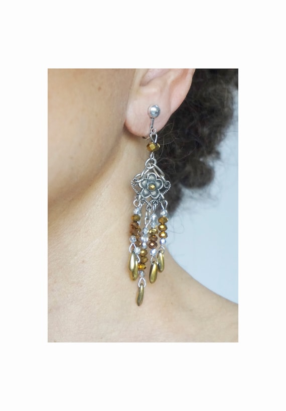 Boucles D'oreilles Pendantes Fleurs Dorées - Sans Nickel, Métal Doré, Idéales Sensibles