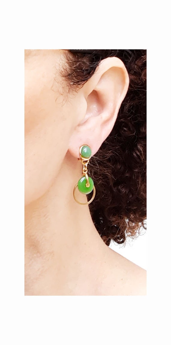 Boucles D'Oreilles Pampilles Perle Vert Jade & Bois - Percées, Couleur Violet Rose