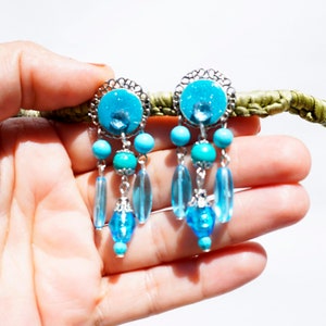 CLIPS Ohrringe CLIPS Türkiser Howlith-Edelstein und Silber Murano-Designerschmuck, französische Kreation, handgefertigt, nickelfrei, für Sie