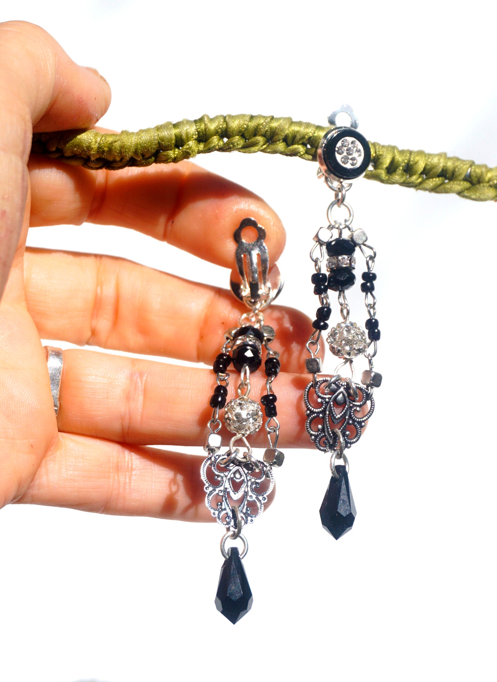 CLIPS on Earrings Black & Silver Clips Earrings Dangle Drop Etsy