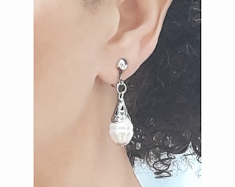 CLIPS Boucles d'oreilles Blanc Nacre & Filigrane Argent Bijoux créateur Création Française Fait main Sans nickel