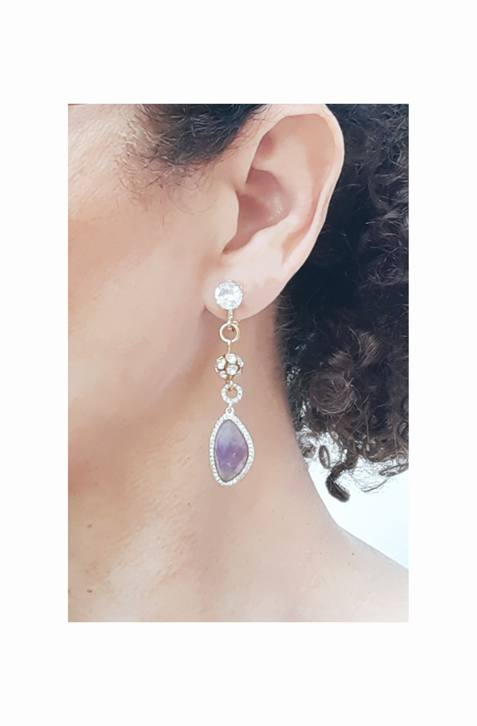 SeuSuk 1 Coppia Di Orecchini Pendenti Con Cristallo Viola Stile