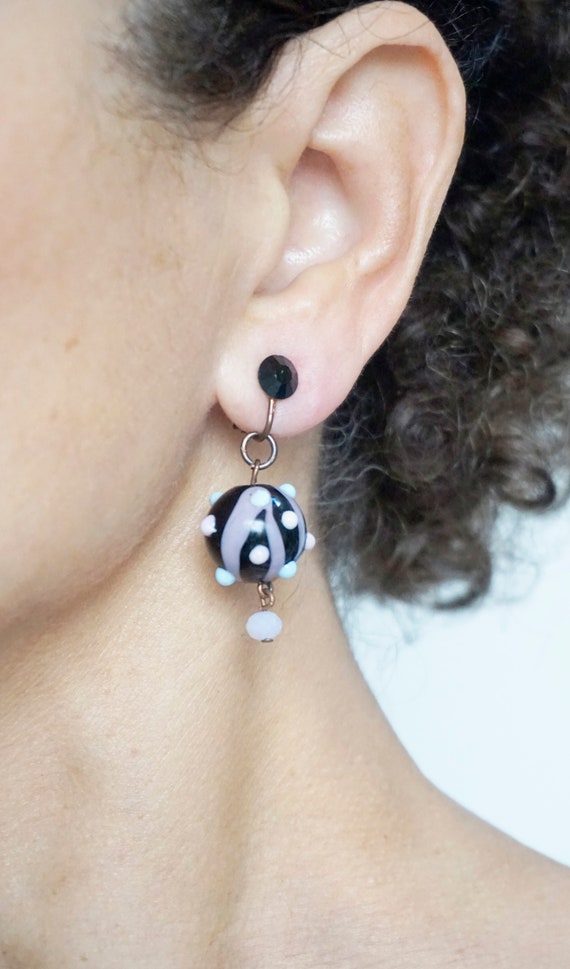 Boucles D'oreilles Clips Vintage Murano – Verre Mordoré, état Très Bon