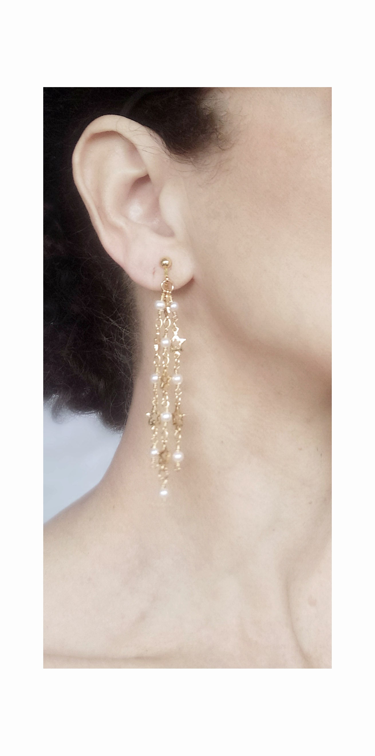 Boucles D'oreilles Percées Vintage Pampille - Perle Blanche Et Finition Dorée - Occasion /57