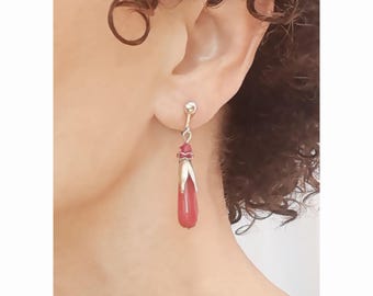 Boucles D'oreilles Anciennes Créateur – Clips Cabochon Rose – Métal Argenté