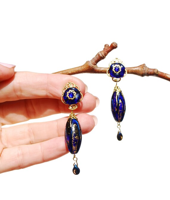 Boucles D'oreilles Vintage En Verre De Murano - Multicolores Avec Clips - Occasion