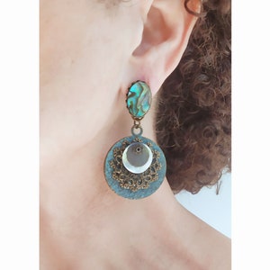 CLIP on earrings Clip-on Turquoise Gem Blue & bronze Vintage Stamp French design Hand made Nickel free