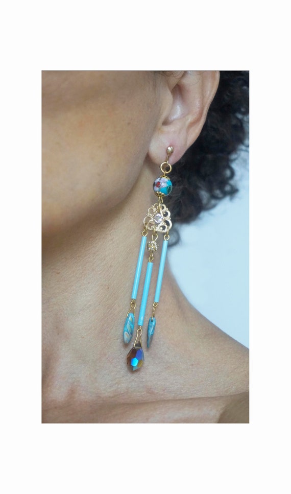 Boucles D'oreilles Clips Vintage En Verre Bleu Cobalt ITALIEN Avec Tonalit%c3%a9 Dor%c3%a9e