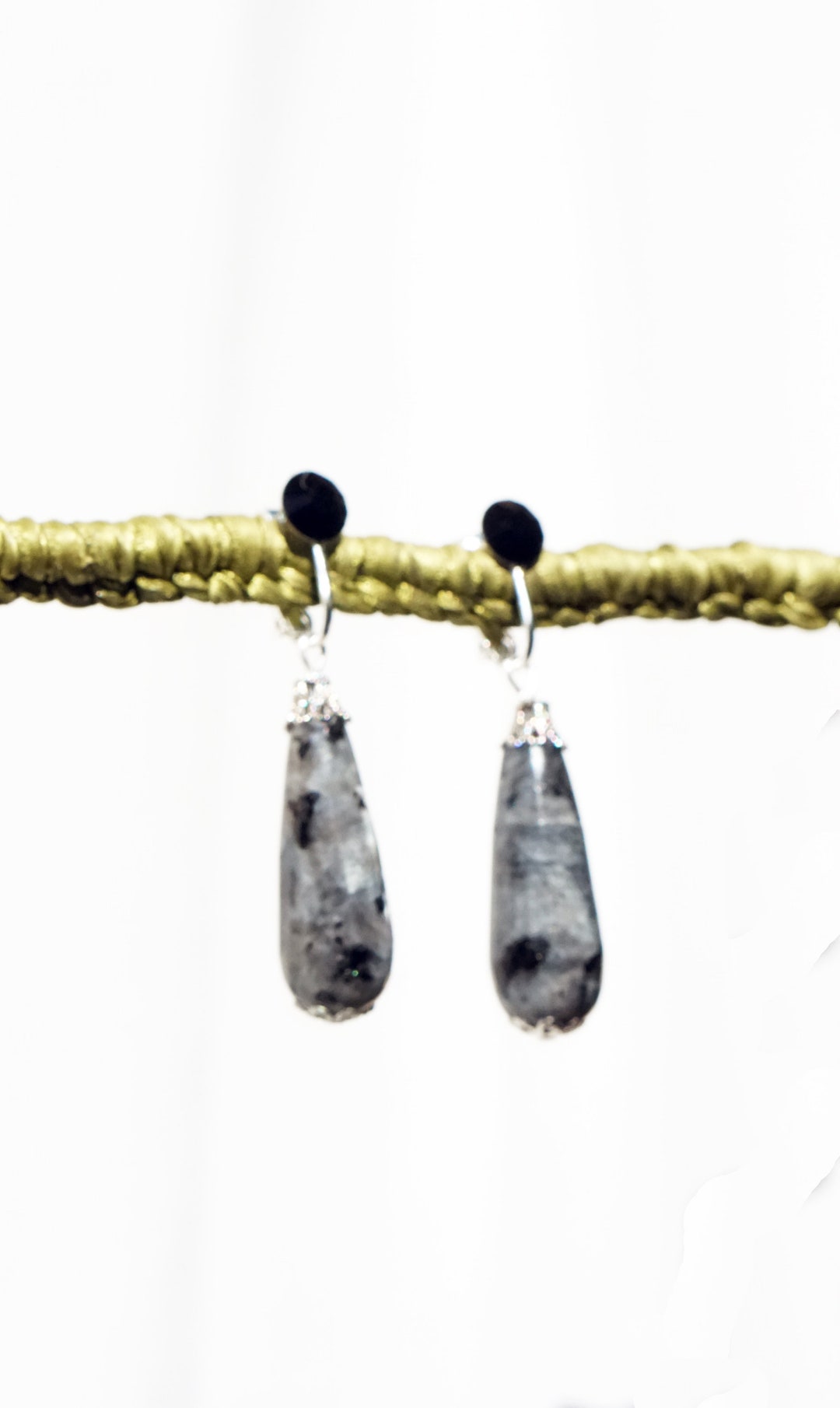 CLIP on Earrings Grey Agate & Silver Earrings Dangle Drop Gem Etsy