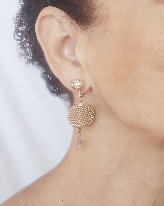 Boucles D'oreilles Vintage Clips Dorés Et émail Pois - Bon état